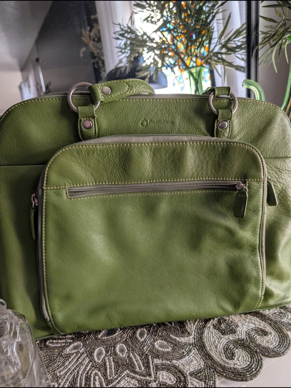 Franklin Covey Olive Green Leather Laptop Tote